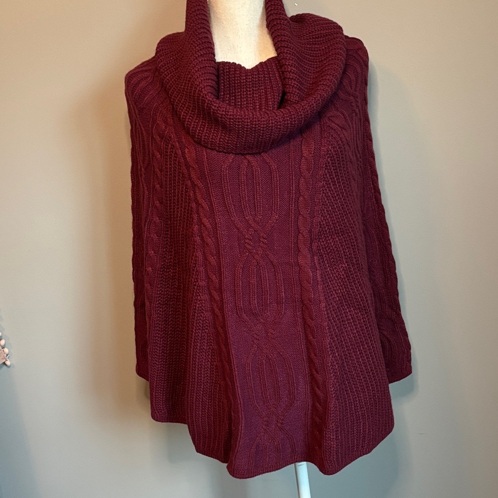 Burgundy Cowl Neck Sweater Poncho